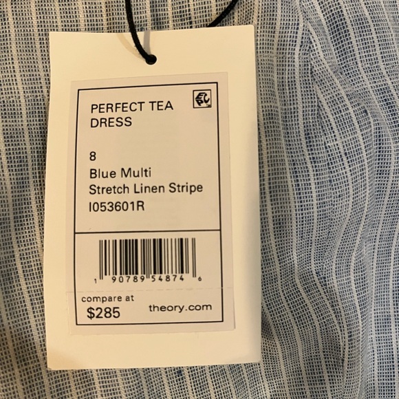 Theory Dress Perfect Tea Dress Linen Blend Light Blue White Striped A Line Med - Picture 2 of 7